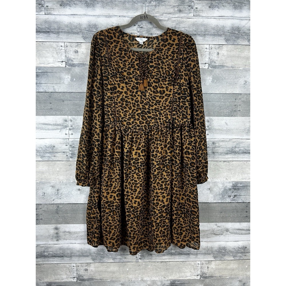 Time and Tru Brown and Black Leopard Print Long Sleeve Dress